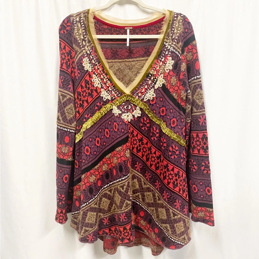 Free People World Traveler Boho Alpaca Blend Pullover Tunic Sweater - Picture 2 of 13